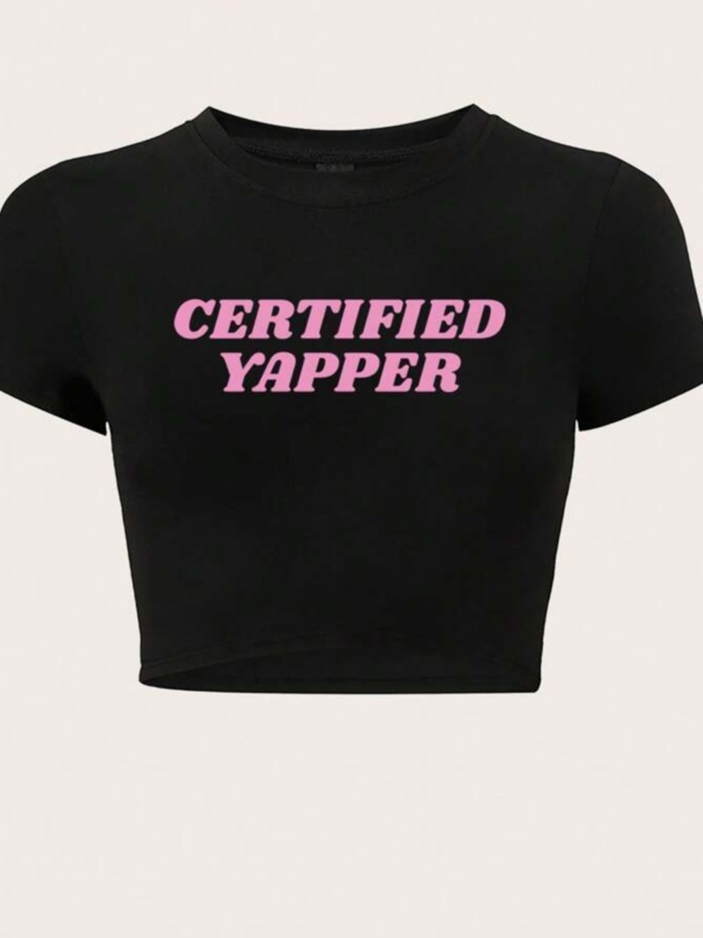 CERTIFIED YAPPER Black Crop Tee with Pink Logo